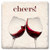 Coaster showing detail of cheers above 2 glasses of red wine clinking together