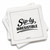 a slightly askew stack of Sipkins™ premium cotton cocktail napkins with Sip-ly Irresistible Sipkin™ on top