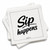 a slightly askew stack of Sipkins™ premium cotton cocktail napkins with Sip Happens Sipkin™ on top