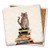 Coaster made of absorbent stone & cork back printed with a cat sitting on a stack of books wearing glasses