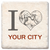 coaster showing detail of custom I heart city