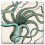 Coaster showing detail of a light blue octopus illustration