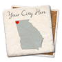 coaster made of natural absorbent stone with full cork back printed with custom love your town