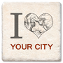 coaster showing detail of custom I heart city