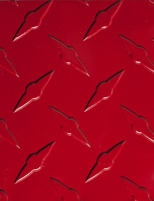 Aluminum red diamond plate from CutsMetal, the leader of online cosmetic diamond plate sheets used for the trailer industry and as a wainscot.