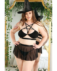 Play Spellbound Hat, Bralette, Skirt & Panty Black 3X/4X X615-FPL2203-BK-X4 Play Spellbound Hat, Bralette, Skirt & Panty Black 3X/4X X615-FPL2203-BK-X4