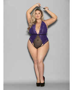 Euphoria Halter Lace & Mesh Teddy w/Wrist Restraints Purple/Black QN X615-EEC2228-PR-OQ Euphoria Halter Lace & Mesh Teddy w/Wrist Restraints Purple/Black QN X615-EEC2228-PR-OQ