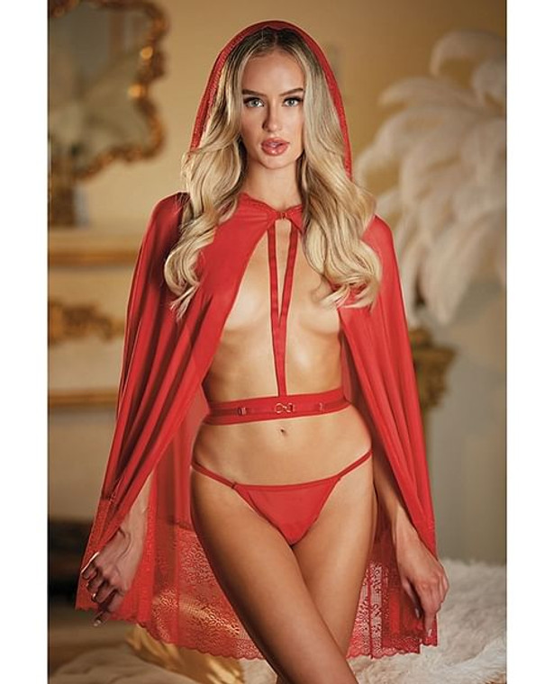 Allure Lace & Mesh Cape w/Attached Waist Belt (G-String NOT included) Red O/S X615-AL186002-RD-OS