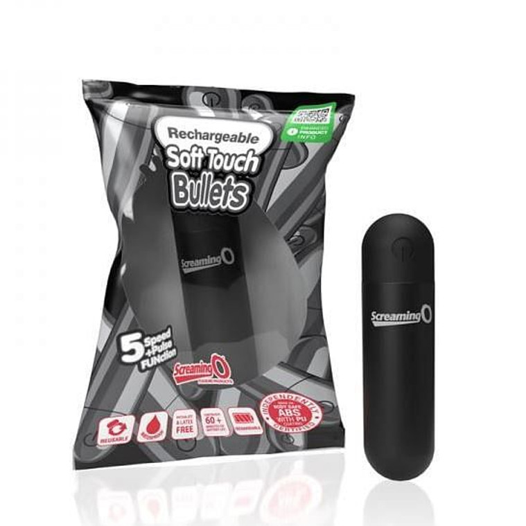 SCREAMING O SOFT TOUCH RECHARGEABLE BULLETS - BLACK  G211-SCRARBSBL