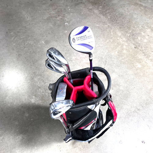 US Kids Ultralight Wt-15u Club Set 3W 6 & 8  PW Putter 54" Purple Junior RH +Bag, 1 of 12