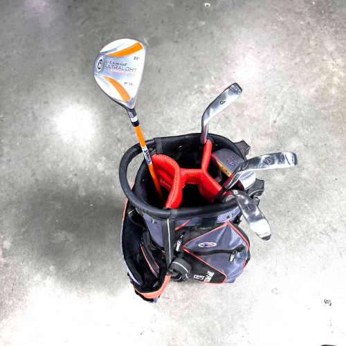 US Kids Ultralight Wt-20u Club Set Driver 6 & 8 PW Putter 51" Orange JR RH +Bag, 1 of 12