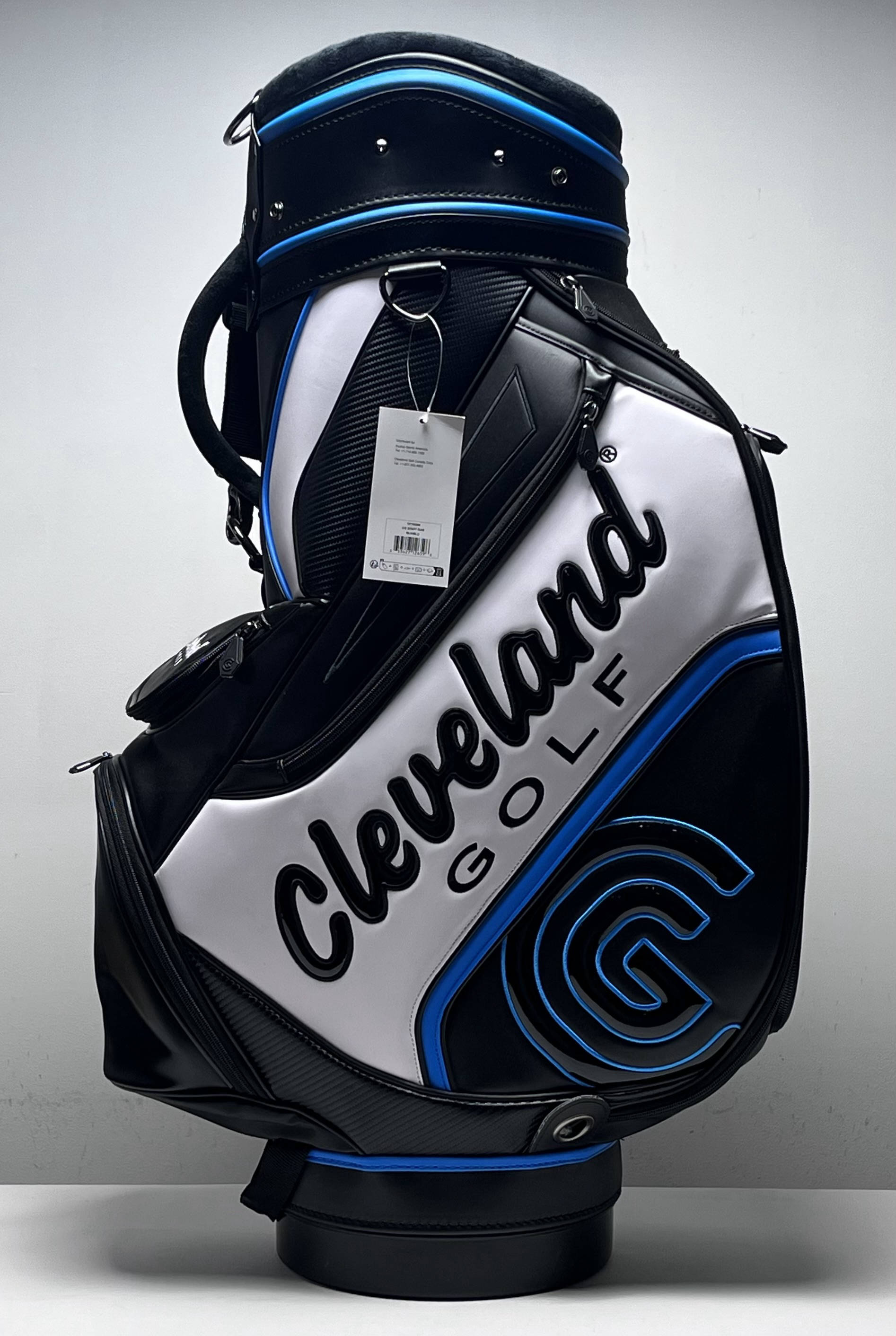 こうせいじ　Cleveland Golf キャディバッグ 青黒白 Cleveland CG Staff Bag Black 6-Way Divide Single Strap Golf Bag