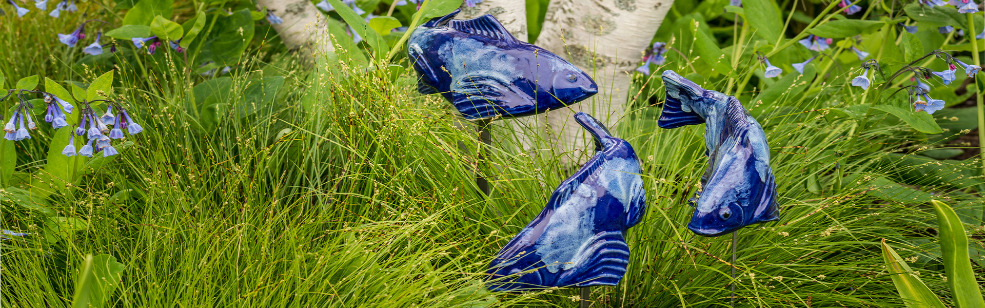 School of Blue Fish Garden Art Outdoor Garden Sculpture Lawn decor