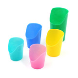 5 color options for the Flexi Cut-Out Cup™ - allows individuals to drink without tilting their head back. The cut out for the nose also makes it easier to view lip and tongue movement. Because the "nosey" cut out cup is flexible, it can be squeezed to control and direct the flow of fluid.