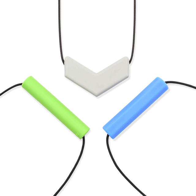 Variety pack of three wide, horizontal chew necklaces recommended for shirt chewing