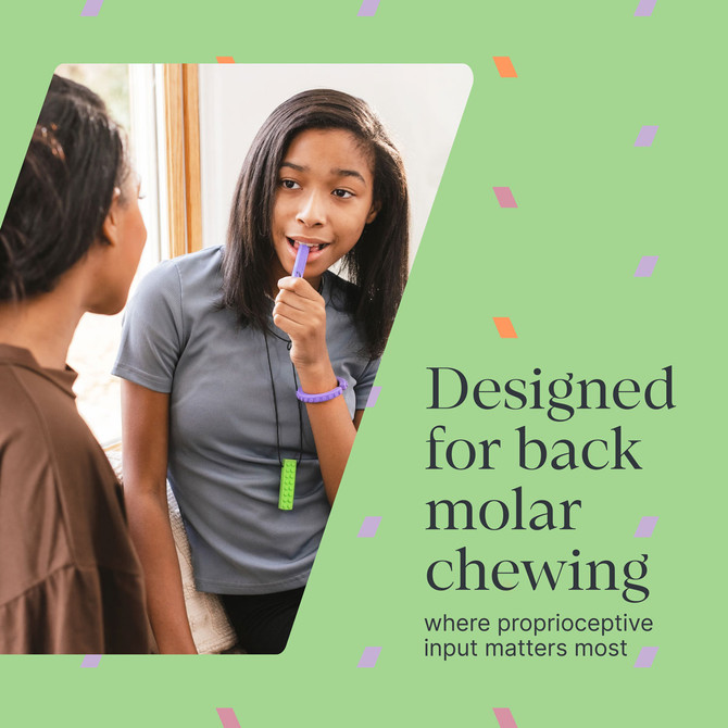 The Krypto-Bite necklace is designed for back molar chewing.