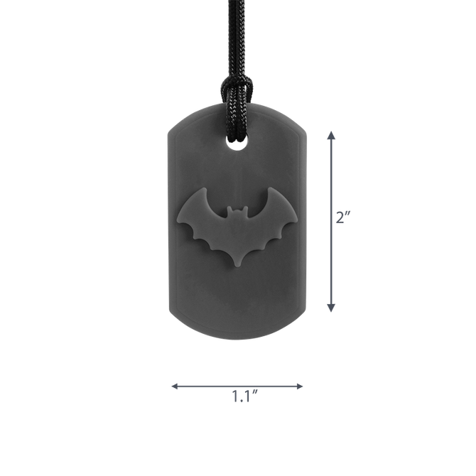 Each Bat Bite pendant measures about 1.1" at the widest part, just under 2" tall, and just under half an inch in thickness