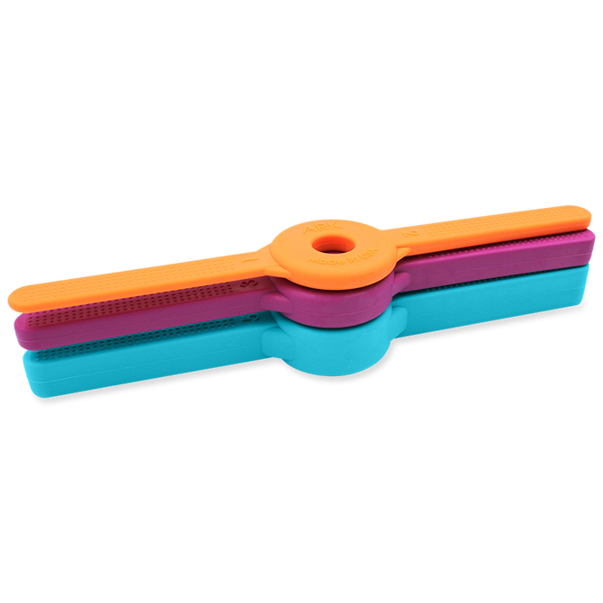 All three Bite Blocks; specially designed to work on jaw grading and stability, each arm of the oral bite block has a different thickness to practice various jaw heights
