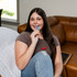 A teen chews the Bite Tube in Bright Blue, Medium - a great replacement for chewing on thinner things like straws, fingernails, lips, inner cheeks.