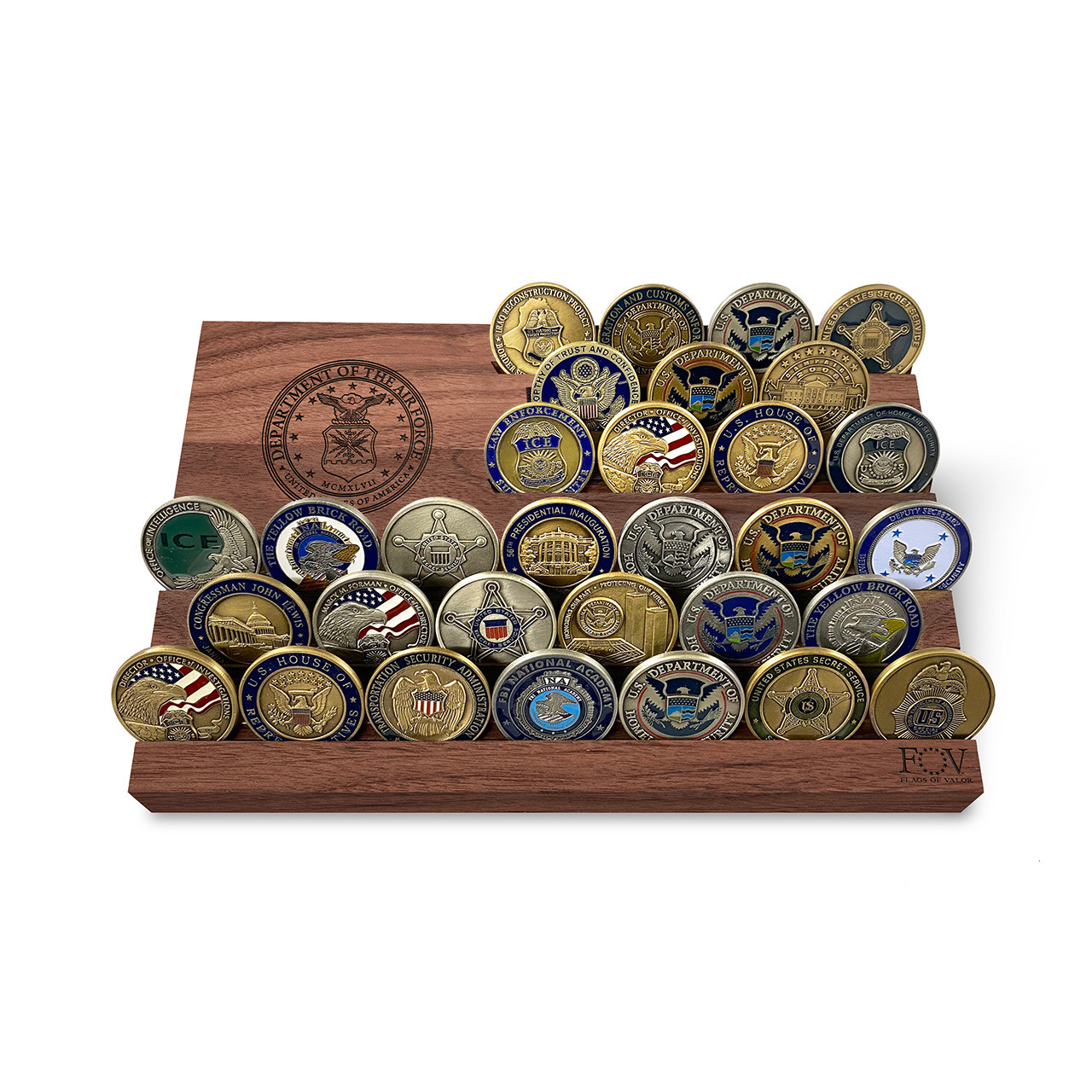 Flag of Valor - Wooden Desktop Challenge Coin Holder