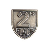 Antique silver shield-shaped JROTC 2nd Place award with bold raised numerals and embossed placement text.