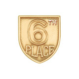 Gleaming gold JROTC 6th Place shield pin with embossed numeral and 'PLACE' in all-caps serif lettering.