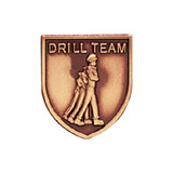 Bronze shield JROTC Drill Team medal showing three figures marching in formation in full military dress.