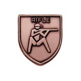 Bronze JROTC Rifle shield medal with a single raised rifle depicted horizontally across the center.