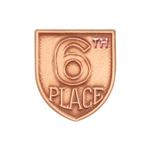 Copper-toned shield-shaped JROTC 6th Place award with raised '6TH' and all-caps placement inscription.