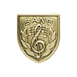 Gold shield-shaped JROTC Band award with a raised treble clef over a musical staff and 'BAND' lettering.