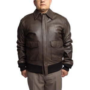 AGSU Leather Jacket (Unisex) front view worn with Army Green Service Uniform