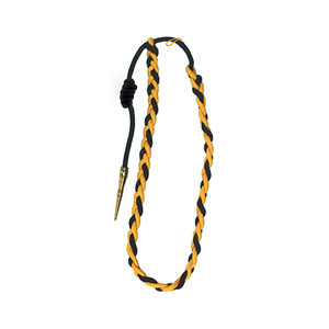 Single strand citation cord with black and gold intertwined colors and a metal aglet on one end. Single strand citation cord with black and gold intertwined colors and a metal aglet on one end.