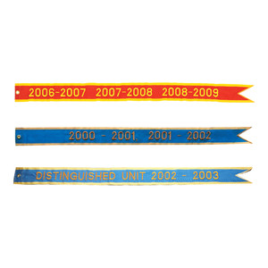 Blue and red Regulation JROTC streamers are available in sizes 2-3/4" x 3', with customizable dates. Blue and red Regulation JROTC streamers are available in sizes 2-3/4" x 3', with customizable dates.