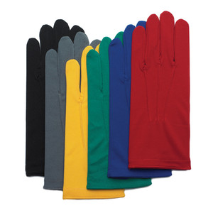 Black, red, gold, Kelly green, and royal blue men's stretch poly gloves with wrist length 9" Black, red, gold, Kelly green, and royal blue men's stretch poly gloves with wrist length 9"