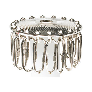 Sterling silver-plated ring holders for campaign streamers, the inside and outside diameter hole diameter is 1/2"; and 2-5/8" containing 15 rings. Sterling silver-plated ring holders for campaign streamers, the inside and outside diameter hole diameter is 1/2"; and 2-5/8" containing 15 rings.