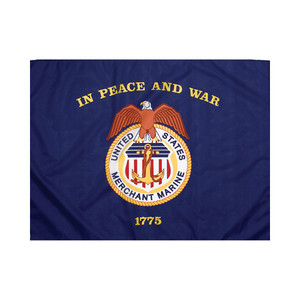 Blue merchant marine flag with U.S.A merchant marine logo on it.