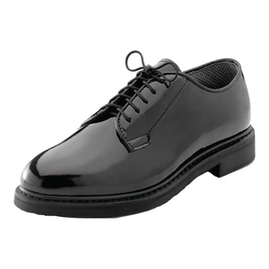 Black oxford dress shoes for uniform with hi-gloss finish and slip-resistant sole