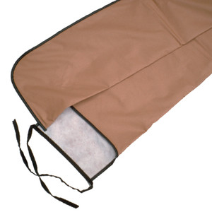 Rain cover (tie tape closure) for carrying or storing a mounted flag set made with soft tan vinyl, lined with a protective material with size 8" x 70". Rain cover (tie tape closure) for carrying or storing a mounted flag set made with soft tan vinyl, lined with a protective material with size 8" x 70".