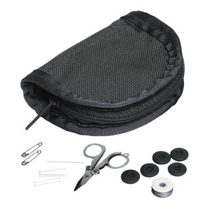 Military sewing kits include a pack of military buttons, thread, needles and pins, and folding scissors in a durable, handy zippered nylon case with three pockets. Military sewing kits include a pack of military buttons, thread, needles and pins, and folding scissors in a durable, handy zippered nylon case with three pockets.