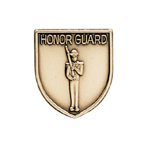 Gold JROTC Honor Guard award in shield form, featuring a lone uniformed soldier at full attention pose.