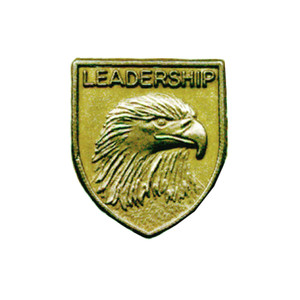 Gold shield-shaped JROTC Leadership award with a three-dimensional eagle head on a textured background.
