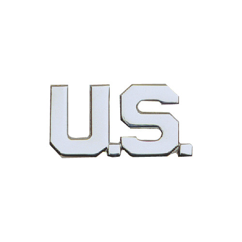 U.S. Air Force collar insignia, silver letters ‘U.S.’ on a plain background.