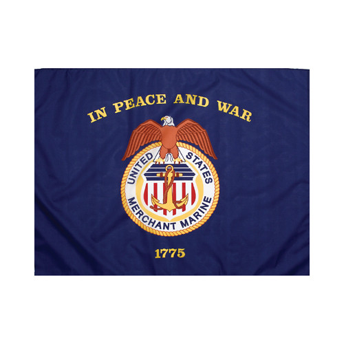 Blue merchant marine flag with U.S.A merchant marine logo on it.
