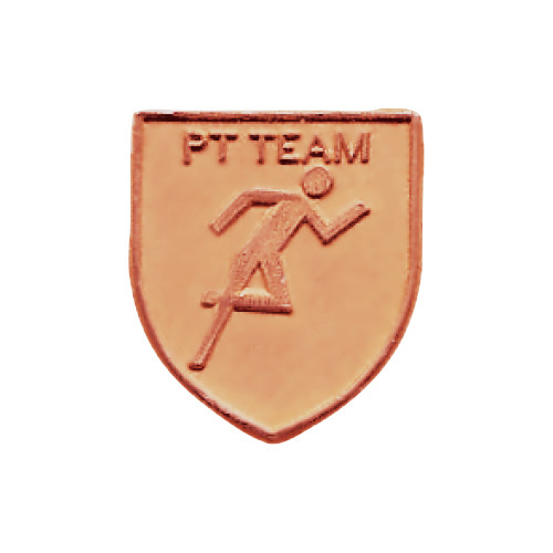 Bronze shield-shaped JROTC PT Team award with a raised silhouette of a sprinting cadet at the center.