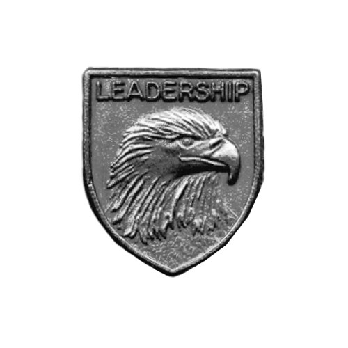 Silver JROTC Leadership medal in shield form with a raised side-profile of a bald eagle facing right.