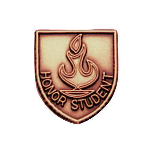 Bronze JROTC Honor Student shield medal with a raised torch and book design and bottom arc inscription.