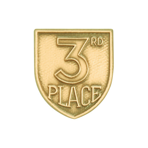 Gold shield-shaped JROTC 3rd Place medal with bold '3RD' in raised lettering and 'PLACE' at the bottom.