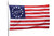 America's 250th Anniversary 3x5 flag featuring a Betsy Ross style 13-star circle with the number 250 in the center, mounted on a ceremonial silver pole.