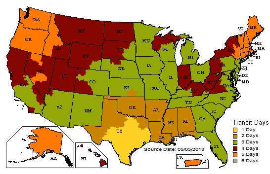 UPS shipping map