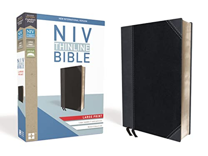 NIV, Thinline Bible, Large Print, Leathersoft, Black/Gray, Red Letter, Comfort Print